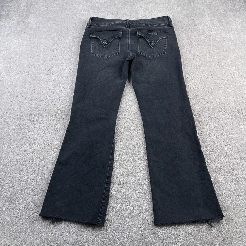 Hudson Jeans Womens 29 Black Collin Flare‎ Low Rise Distressed Denim Fray Hems